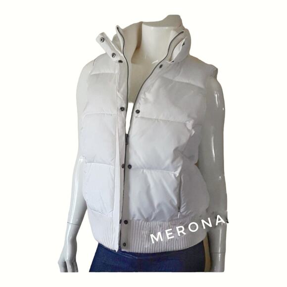 MERONA White Puffer Vest Juniors Size L Outerwear Fall Ski Winter Coats Jacket - Picture 3 of 9